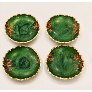 <b>Green</b> Resin <b>Coasters</b> Set of 4 Handmade Gold Foil Agate Drink <b>Coasters</b> Wholesale Eco-Friendly Scalloped Epoxy <b>Coaster</b> for Home - Product Image 1