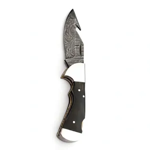 Couteaux de chasse avec poignées sombres à motifs, lames à crochet de dépecage et bolster argenté pour les excursions en camping et l'équipement de plein air - Product Image 2