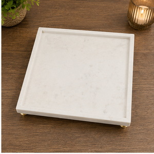 Square Marble <b>Storage</b> Tray With Gold Metal Feet Minimalist Design Indoor Living Room <b>Tabletop</b> Decor Durable - Product Image 3