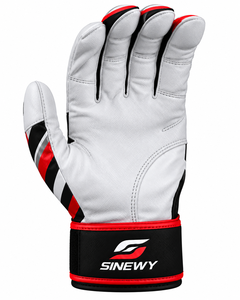 Gants de frappe de baseball SINEWY, noir, blanc, rouge, en cuir, à doigts entiers, fermeture auto-agrippante, ambidextres, pour entraînement adulte - Product Image 3