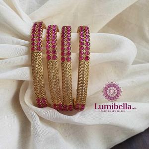 Ethnic Gold Plated <b>Copper</b> Brass Alloy Diamond Ruby <b>Bangles</b> Combo for Wedding Engagement - Product Image 1