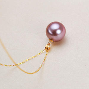 Pendentif en or 18 carats en forme de graine de melon avec perles d'eau douce Edison violettes de 11 mm, collier de perles d'eau douce sur chaîne en argent légèrement imparfaite - Product Image 3