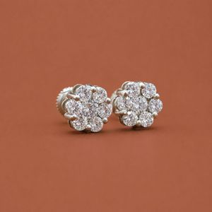 Round Floral <b>Moissanite</b> <b>Earrings</b> 925 Silver Multi Flower Stud Design Brilliant Cut Jewelry for Women - Product Image 2
