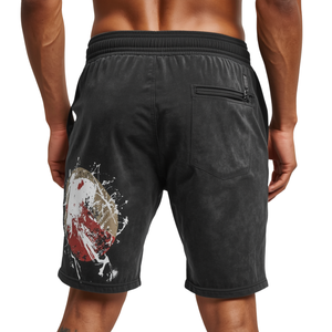 Shorts en molleton délavé à l'acide pour hommes, avec impression en relief et détails brodés, prix de gros, offre spéciale - Product Image 3