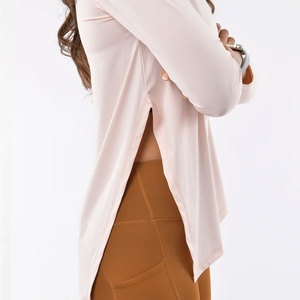 Chemise à manches longues pour femme 2026, design à découpe latérale en V, chemise longue personnalisée tendance, vêtement de yoga très élastique, anti-humidité, pour le sport - Product Image 5