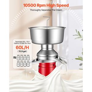 Separatore Elettrico per Crema di Latte 60L/H, 10500 Giri/Min, Macchina Centrifuga per Lavorazione Latticini in Acciaio Inox 304 per Latte di Capra e Mucca - Product Image 4