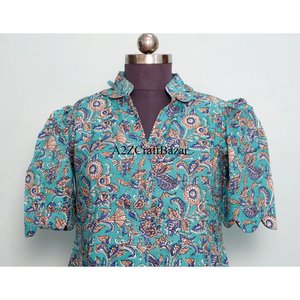 Vestidos Casuales de Verano para Mujer al por Mayor, 100% Algodón Puro, Ecológicos, Lavables, con Estampado Floral, Cuello en V, Corte Regular, Manga Corta - Product Image 2