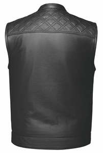 Gilet moto classique en cuir matelassé noir pour homme, gilet de club de motard sans manches en cuir véritable avec poches avant - Product Image 2