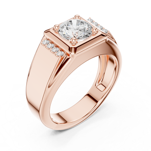 Rose Gold Lab Grown Diamond <b>Signet</b> <b>Ring</b> for <b>Women</b>, Round Cut Solitaire with Side Accent Diamonds, Modern Fine Jewelry - Product Image 4