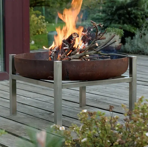 Brasero de Diseño Moderno para Exteriores, Brasero Redondo de Acero Corten, Brasero para Leña con Acabado Oxidado y Patas de Acero Inoxidable - Product Image 2