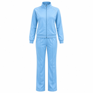 Conjunto Deportivo de 2 Piezas para Mujer, Chaqueta con Cierre y Pantalones Anchos, Color Sólido, Estilo Casual - Product Image 5