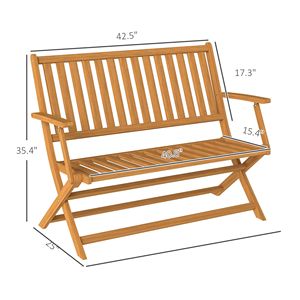 Banc de patio en teck au design minimaliste, pliable, pour 2 personnes, avec dossier et accoudoirs, pour jardin, véranda, parc, balcon - Product Image 3