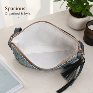 Sac à bandoulière en cuir Hairon pour femme, véritable cuir de vachette, sac à main western, sac à bandoulière en cuir repoussé, sac à main bohème, élégant et tendance - Product Image 3