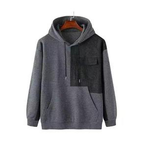 Sweat à capuche en molleton 100 % coton pour homme, avec logo patchwork uni sur le devant, 220g, service OEM, streetwear d'hiver - Product Image 6