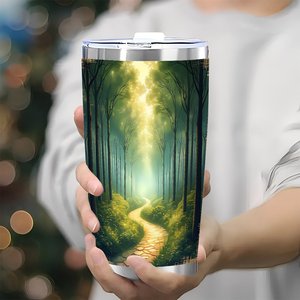 Stainless Steel Tumbler 20oz Double Wall High Insulation <b>Reusable</b> <b>Mug</b> With Forest Design - Product Image 3