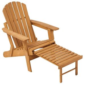 Chaise Adirondack pliante en bois pré-assemblée pour l'extérieur avec repose-pieds rétractable, chaise longue confortable avec dossier et assise pour patio - Product Image 4