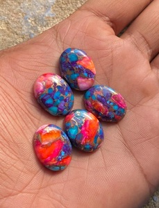 Cabochon ovale en huître rose naturel, pierre précieuse en vrac pour la fabrication de bijoux, vente en gros, irisé et poli - Product Image 2