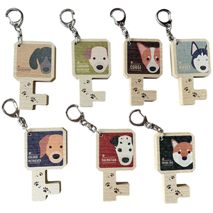Custom Colorful Dog Wooden Key Chain <b>Ring</b> with Portable Phone Holder Charm - Product Image 1