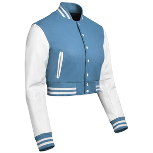 เสื้อแจ็คเก็ตวาร์ซิตี้ทรงครอปสำหรับผู้หญิง สีน้ำเงินวินเทจ ระบายอากาศได้ดี เหมาะสำหรับฤดูหนาว  สามารถสกรีนโลโก้ได้  ผ้าขนสัตว์/หนังหนานุ่ม สวมใส่สบาย - Product Image 4