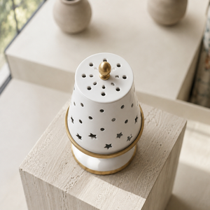 Charming White And Gold Metal Incense Burner Featuring <b>Star</b> And Dot Cutouts Beautiful Festive Home <b>Decor</b> And Fragrance Piece - Product Image 3