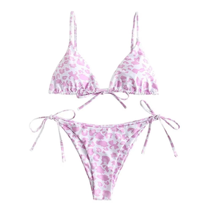 Conjunto de traje de baño de la mejor calidad para mujer, top triangular con lazo lateral y braga de bikini, ropa de playa para damas. - Product Image 1