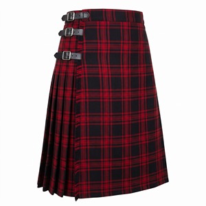 Kilt écossais pour femme, jupe plissée mi-mollet à carreaux rouges, ceinturée, style A-line - Product Image 1