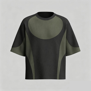Camiseta OEM personalizada de dos tonos con bloques de color, de algodón grueso, con paneles, manga corta, corte holgado, estilo urbano, para hombre, lisa. - Product Image 3