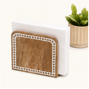 Wholesale Handmade Mango Wood Napkin Holder With Elegant White Beaded Inlay Rustic Farmhouse Wooden Tissue Stand For Kitchens - Product Image 3