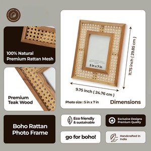 Handmade Rustic Wooden Photo <b>Frame</b> Rectangular Tabletop Decor Natural <b>Wood</b> Seagrass Weave Pattern Vertical Orientation - Product Image 6