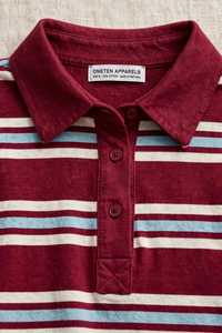 เสื้อโปโลแขนยาวลายทางสีแดงเบอร์กันดี น้ำเงิน ขาว คอปกติดกระดุม เสื้อถักลำลอง - Product Image 5