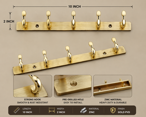 Colgador de pared de aleación de zinc al por mayor con 5 ganchos dobles, ecológico, duradero, fácil instalación, para hotel y villa, PVD - Product Image 3