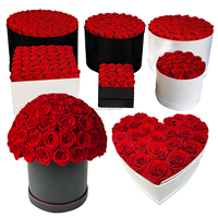 Roses Éternelles Stabilisées avec Logo Personnalisé dans une Boîte Ronde, Carrée ou en Cœur pour un Cadeau de Saint-Valentin