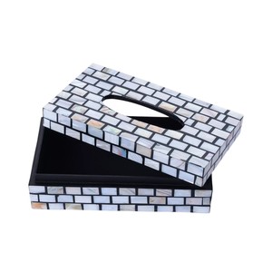 Caja de pañuelos rectangular de alta gama con incrustaciones de nácar y madera hecha a mano para decoración del hogar - Product Image 4