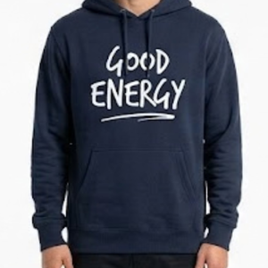 Sweat-shirt à capuche décontracté pour homme bleu marine personnalisé en gros avec impression graphique « Good Energy » - Product Image 2