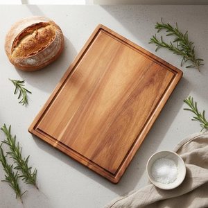 Planche à découper rectangulaire en bois d'acacia écologique 23 cm x 33 cm, antidérapante, lavable au lave-vaisselle, emballage individuel - Product Image 1
