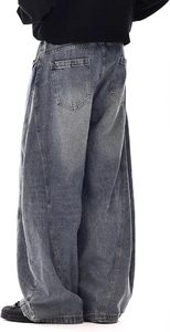 Jean en denim ciré pour homme, coupe large, taille mi-haute, couleur unie, en coton, décontracté, avec braguette boutonnée, en tissu tissé, grandes tailles - Product Image 5