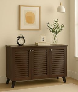 <b>Shoe</b> Rack Wooden - 3-Door Engineered Wooden <b>Shoe</b> Cabinet, 6-Tier <b>Shoe</b> <b>Storage</b> Cabinet with Doors Adjustable Shelves, Wooden - Product Image 2