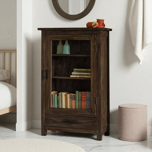 Mini armoire en teck artisanal pour chambre à coucher, salon et rangement de livres avec 4 étagères, ensemble de meubles de bureau à domicile - Product Image 4