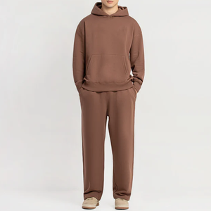 Ensemble de survêtement décontracté unisexe en coton 100 % uni pour l'hiver : sweat à capuche oversize et pantalon polaire anti-plis avec joggers décontractés - Product Image 1