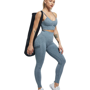 Leggings de sport sans couture pour femmes, taille haute, design froncé, pour la remise en forme, la salle de sport, l'entraînement, la course à pied - Product Image 3