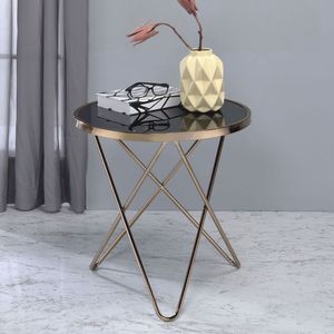 Table basse ronde finition champagne avec plateau en verre noir - Product Image 2