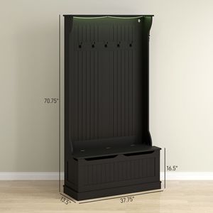 Panca da ingresso 3-in-1 con luci LED, appendiabiti e porta scarpe (5 ganci, nera) - Product Image 3