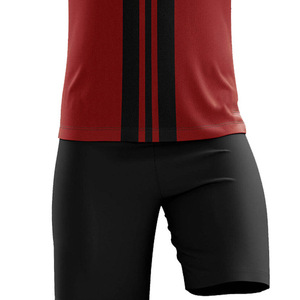 Ensemble short et maillot de handball personnalisé pour homme, rouge et noir, color-block, sublimé, 100 % polyester, anti-humidité, taille élastique - Product Image 3