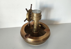<b>Vintage</b> Nautical Solid Brass <b>Ashtray</b> with a Ship Wheel and a Compass <b>Vintage</b> Tobacciana - Product Image 2