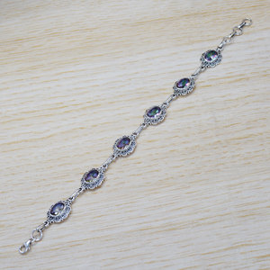 Pulsera de Eslabones Oxidados con Topacio Místico Redondo Facetado, Hecha a Mano en Plata de Ley 925, Venta al Por Mayor - Product Image 3