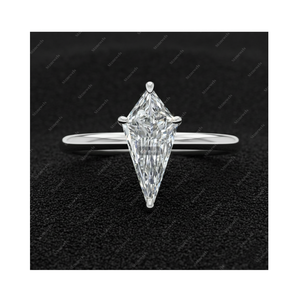 Anillo de Compromiso Solitario de Diamante Cultivado en Laboratorio con Corte Original en Forma de Cometa, Claridad DEF VVS VS, Certificado GIA IGI, Chapado en Oro de Plata de Ley 925, Regalo - Product Image 1