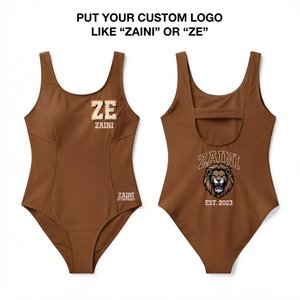 Traje de Baño de Primera Calidad, 220 GSM, Spandex/Poliéster, Color Marrón con Panel en Contraste, Logotipo Personalizado Bordado, Escote Descubierto - Product Image 1