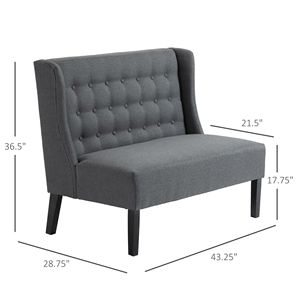Divanetto Chesterfield Classico in Lino Grigio con Gambe in Legno e Lavorazione Trapuntata a Bottoni - Product Image 3