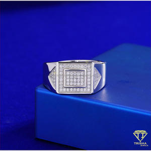 Bague Chevalière Rectangulaire de Luxe en Argent Sterling 925 avec Diamant Moissanite et Double Bordure pour Grossiste en Bijoux - Product Image 3