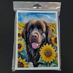 Whimsical Newfoundland in Sunflowers A7 Tamaño 5x7 Tarjetas de notas en blanco Paquete de 8 con sobres Tarjetas de felicitación de nuevo diseño - Product Image 3
